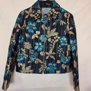 Prada Floral Blue & Gold Embroidered Women's Jacket